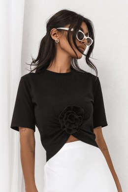 T-shirt Z Marszczeniem I Różą Czarny