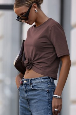 T-shirt Z Marszczeniem I Różą Czekoladowy