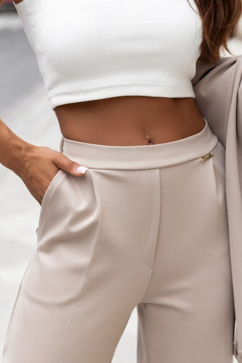Spodnie Z Prostymi Nogawkami W Kant Beżowe