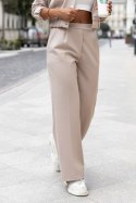 Spodnie Z Prostymi Nogawkami W Kant Beżowe