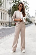 Spodnie Z Prostymi Nogawkami W Kant Beżowe