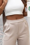 Spodnie Z Prostymi Nogawkami W Kant Beżowe