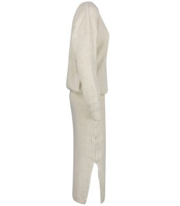 Dzianinowy komplet sweter + spódnica w jednolitym kolorze beżowy