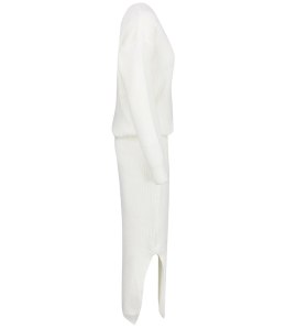 Dzianinowy komplet sweter + spódnica w jednolitym kolorze biały