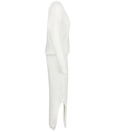 Dzianinowy komplet sweter + spódnica w jednolitym kolorze biały