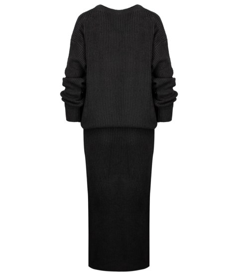 Dzianinowy komplet sweter + spódnica w jednolitym kolorze czarny