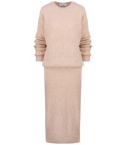 Dzianinowy komplet sweter + spódnica w jednolitym kolorze różowy