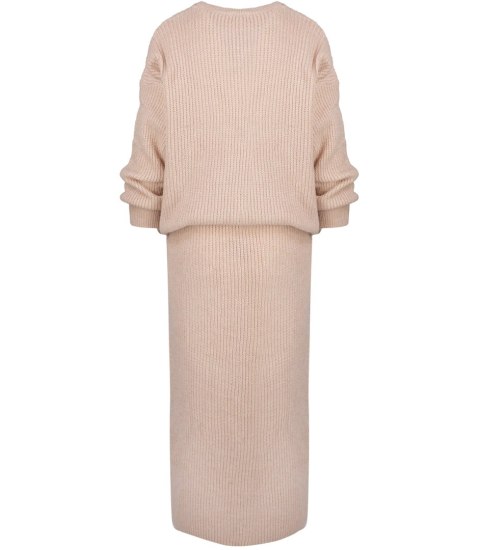 Dzianinowy komplet sweter + spódnica w jednolitym kolorze różowy