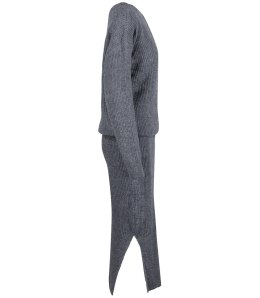 Dzianinowy komplet sweter + spódnica w jednolitym kolorze szary