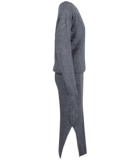 Dzianinowy komplet sweter + spódnica w jednolitym kolorze szary