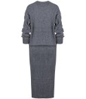 Dzianinowy komplet sweter + spódnica w jednolitym kolorze szary