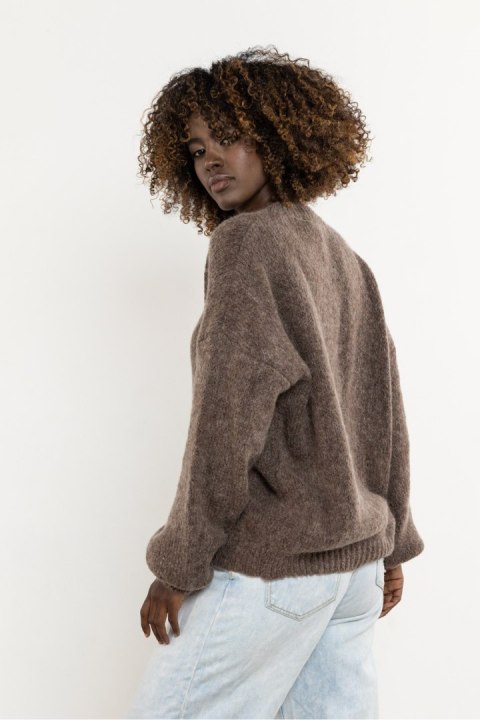 Sweter damski z długim rękawem, z wełną i kid moherem karmelowy