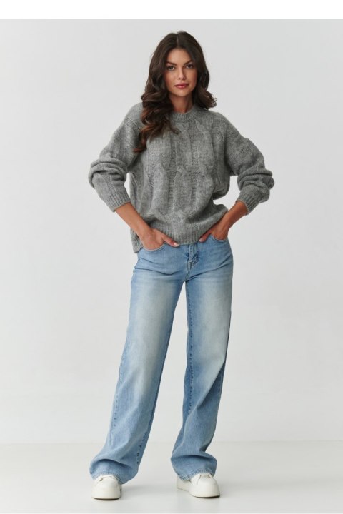 Sweter damski z warkoczowym splotem szary