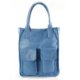 BŁĘKITNY WOREK VERA PELLE KIESZENIE WŁOSKA SKÓRA POJEMNA XXL A4 BY44BT