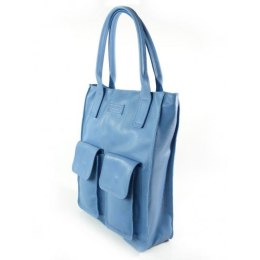 BŁĘKITNY WOREK VERA PELLE KIESZENIE WŁOSKA SKÓRA POJEMNA XXL A4 BY44BT