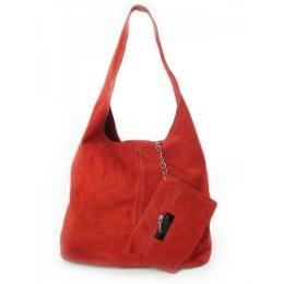 CZERWONY ZAMSZOWY WOREK SHOPPER BAG WŁOSKA SKÓRZANA TORBA XL A4 W456R