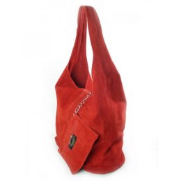 CZERWONY ZAMSZOWY WOREK SHOPPER BAG WŁOSKA SKÓRZANA TORBA XL A4 W456R