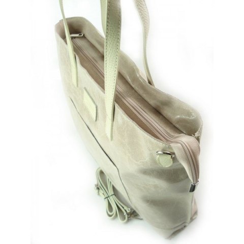 DUŻA TORBA SHOPPER BAG VERA PELLE NA RAMIĘ ŚWIECĄCA WŁOSKA SKÓRA A4 RÓŻ PUDROWY X87RR