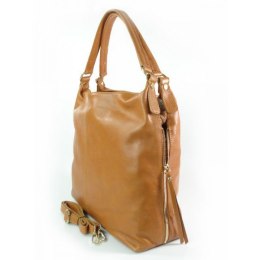 DUŻY PIĘKNY WOREK VERA PELLE POJEMNY ZAMKI A4 WŁOSKA TORBA CAMEL W678C