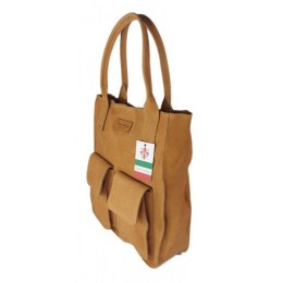 Duży Włoski worek Vera Pelle ,pojemna torba ,kieszenie Camel BY44C2