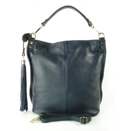 GRANATOWY WOREK VERA PELLE ZŁOTE OKUCIA POJEMNY A4 WŁOSKA TORBA W76BS