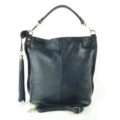 GRANATOWY WOREK VERA PELLE ZŁOTE OKUCIA POJEMNY A4 WŁOSKA TORBA W76BS