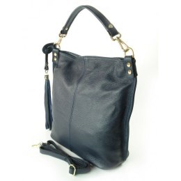 GRANATOWY WOREK VERA PELLE ZŁOTE OKUCIA POJEMNY A4 WŁOSKA TORBA W76BS