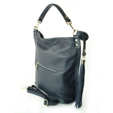 GRANATOWY WOREK VERA PELLE ZŁOTE OKUCIA POJEMNY A4 WŁOSKA TORBA W76BS