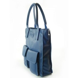 WOREK VERA PELLE KIESZENIE WŁOSKA SKÓRA POJEMNA XXL A4 BLU JEANS BY44BJ