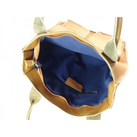 WOREK VERA PELLE KIESZENIE WŁOSKA SKÓRA POJEMNA XXL A4 CAMEL BY44C