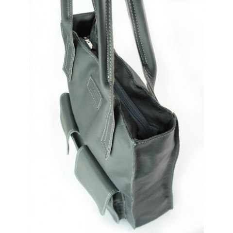 WOREK VERA PELLE KIESZENIE WŁOSKA SKÓRA POJEMNA XXL A4 GRAFIT BY44G3