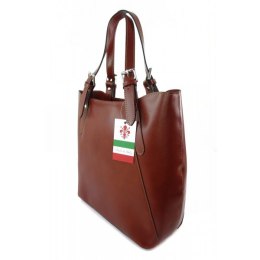 Włoska torebka skórzana na ramię ,Vera Pelle A4,shopper Brązowa V77M