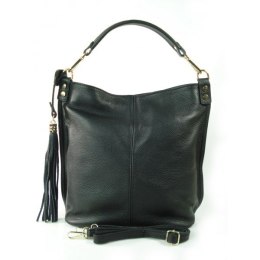 Worek na ramię Vera Pelle złote okucia pojemny a4 włoska torba czarna W76N