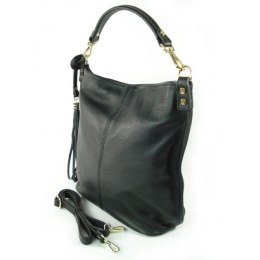 Worek na ramię Vera Pelle złote okucia pojemny a4 włoska torba czarna W76N