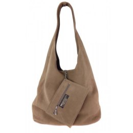 Worek zamszowy Shopper Bag , Włoska skórzana torba XL A4 Beż ciemny W456TT2