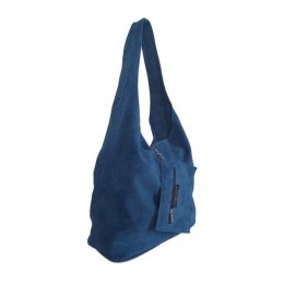 Worek zamszowy Shopper Bag , Włoska skórzana torba XL A4 Blue Jeans W456BS3