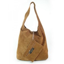 Worek zamszowy Shopper Bag , Włoska skórzana torba XL A4 Camel W456C