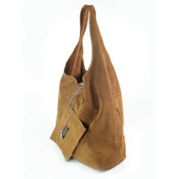 Worek zamszowy Shopper Bag , Włoska skórzana torba XL A4 Camel W456C