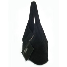 Worek zamszowy Shopper Bag , Włoska skórzana torba XL A4 Czarny W456N