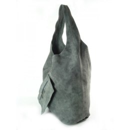 Worek zamszowy Shopper Bag , Włoska skórzana torba XL A4 Szary W456G
