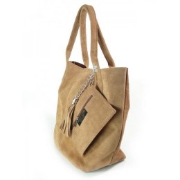 ZAMSZ NATURALNY WŁOSKA TORBA XL A4 SHOPPER BAG SKÓRZANA CAMEL W567C