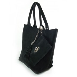 ZAMSZ NATURALNY WŁOSKA TORBA XL A4 SHOPPER BAG SKÓRZANA CZARNA W567N