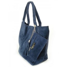 ZAMSZ NATURALNY WŁOSKA TORBA XL A4 SHOPPER BAG SKÓRZANA GRANATOWA W567BS