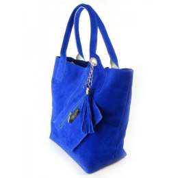ZAMSZ NATURALNY WŁOSKA TORBA XL A4 SHOPPER BAG SKÓRZANA NIEBIESKA W567B