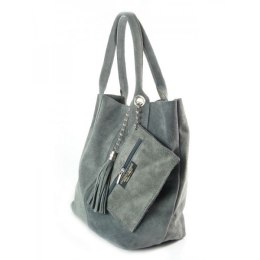 ZAMSZ NATURALNY WŁOSKA TORBA XL A4 SHOPPER BAG SKÓRZANA SZARA W567G