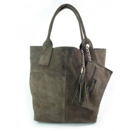 ZAMSZ NATURALNY ZIEMISTA WŁOSKA TORBA XL A4 SHOPPER BAG SKÓRZANA W567Z