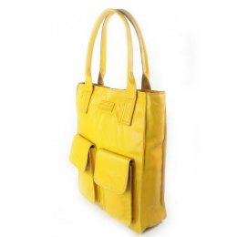 ŻÓŁTY WOREK VERA PELLE KIESZENIE WŁOSKA SKÓRA POJEMNA XXL A4 BY44GL2