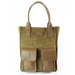 Zamszowy worek Vera Pelle ,pojemna skórzana torba ,kieszenie XXL A4 Carmel BYC88C