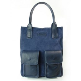 Zamszowy worek Vera Pelle ,pojemna skórzana torba ,kieszenie XXL A4 Granatowy BYC88BS
