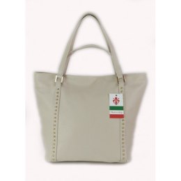 Duża włoska torba na ramię,podwójne uszy, worek Vera Pelle ,Beżowy WM555T